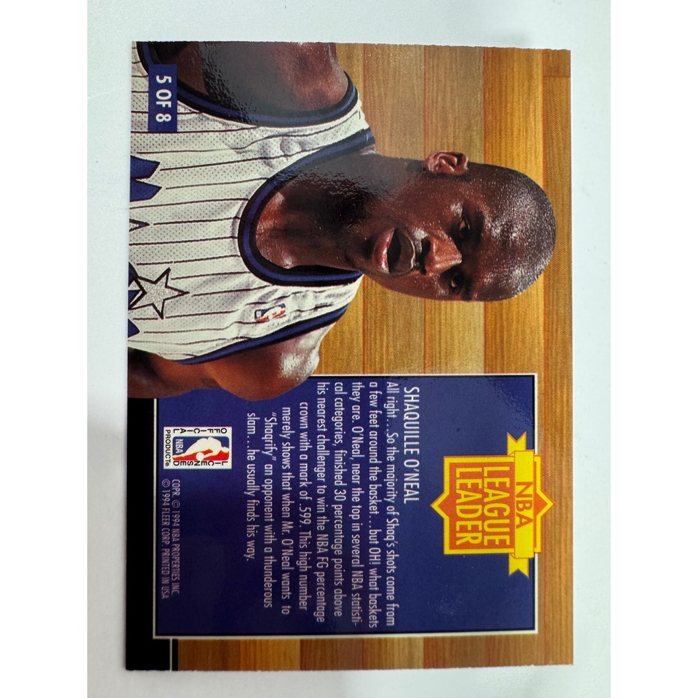 Fleer Basketball Card Shaquille O'Neal OS Gold Excellent League Leader 94-95 - Picture 2 of 2